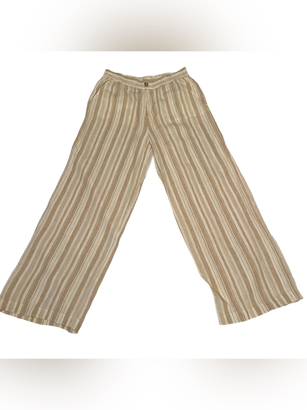 Faherty Beige & Cream Striped Wide-Leg Track Pants